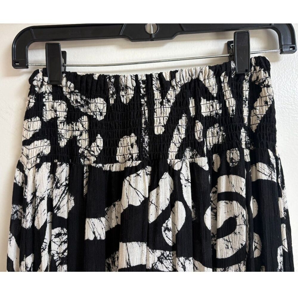 Haute Hippie Black White Batik Maxi Skirt S Smock Slit Abstract Boho Rayon Beach - Picture 9 of 9